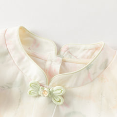 Dave&Bella Summer Toddler Girls Chinese-style Sleeveless Beige Lotus Print A-line Dress