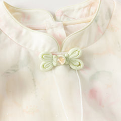 Dave&Bella Summer Toddler Girls Chinese-style Sleeveless Beige Lotus Print A-line Dress