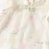 Dave&Bella Summer Toddler Girls Chinese-style Sleeveless Beige Lotus Print A-line Dress