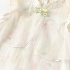 Dave&Bella Summer Toddler Girls Chinese-style Sleeveless Beige Lotus Print A-line Dress