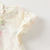 Dave&Bella Summer Toddler Girls Chinese-style Sleeveless Beige Lotus Print A-line Dress