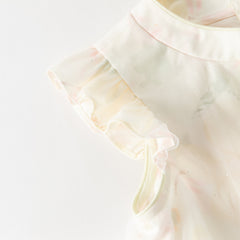 Dave&Bella Summer Toddler Girls Chinese-style Sleeveless Beige Lotus Print A-line Dress