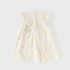 Dave&Bella Summer Toddler Girls Chinese-style Sleeveless Beige Lotus Print A-line Dress