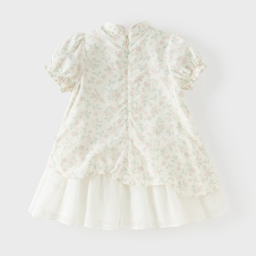 Dave&Bella Toddler Girls Summer Classic Floral White Turtle Chinese-style Mesh Dress