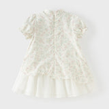 Dave&Bella Toddler Girls Summer Classic Floral White Turtle Chinese-style Mesh Dress