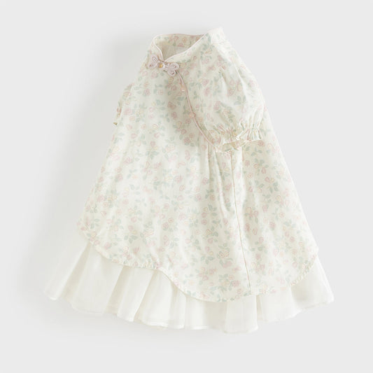 Dave&Bella Toddler Girls Summer Classic Floral White Turtle Chinese-style Mesh Dress