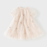 Dave&Bella Toddler Girls Summer Pink/Beige Chinese-style A-line Party Mesh Dress