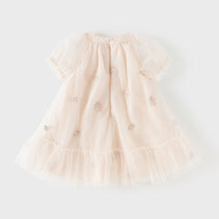 Dave&Bella Toddler Girls Summer Pink/Beige Chinese-style A-line Party Mesh Dress