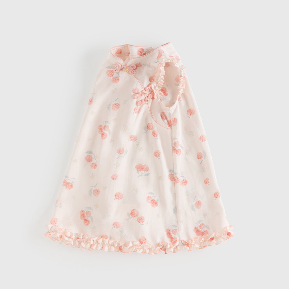 Dave&Bella Summer Toddler Girls Sweet Pink Fruit Print Chinese-style Sleeveless Party Dress