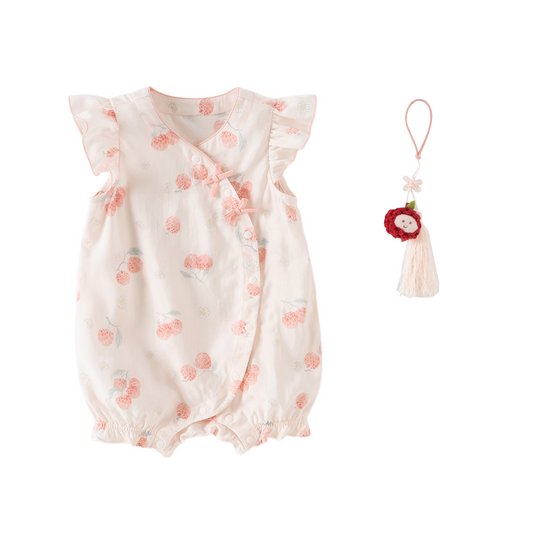 Dave&Bella Summer Baby Girls Chinese-style Fruit Print Pink Sleeveless Lightweight Rompers