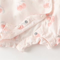 Dave&Bella Summer Baby Girls Chinese-style Fruit Print Pink Sleeveless Lightweight Rompers