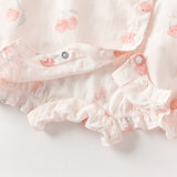 Dave&Bella Summer Baby Girls Chinese-style Fruit Print Pink Sleeveless Lightweight Rompers