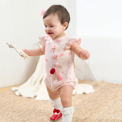 Dave&Bella Summer Baby Girls Chinese-style Fruit Print Pink Sleeveless Lightweight Rompers