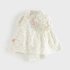 Dave&Bella Baby Girls Summer Floral Print Beige Turtle Chinese-style Comfortable Rompers