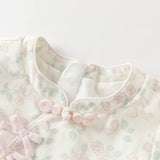 Dave&Bella Baby Girls Summer Floral Print Beige Turtle Chinese-style Comfortable Rompers