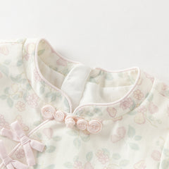 Dave&Bella Baby Girls Summer Floral Print Beige Turtle Chinese-style Comfortable Rompers