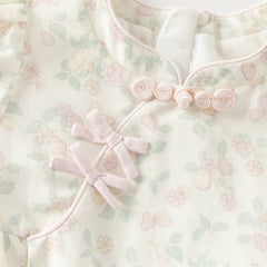 Dave&Bella Baby Girls Summer Floral Print Beige Turtle Chinese-style Comfortable Rompers