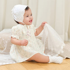 Dave&Bella Baby Girls Summer Floral Print Beige Turtle Chinese-style Comfortable Rompers
