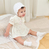 Dave&Bella Baby Girls Summer Floral Print Beige Turtle Chinese-style Comfortable Rompers