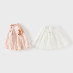 Dave&Bella Summer Kids Girls Pink Chinese-style Turtle Flutter Sleeve Top Mesh Skirt Suits