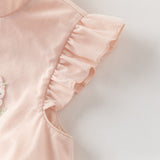 Dave&Bella Summer Kids Girls Pink Chinese-style Turtle Flutter Sleeve Top Mesh Skirt Suits
