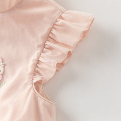 Dave&Bella Summer Kids Girls Pink Chinese-style Turtle Flutter Sleeve Top Mesh Skirt Suits