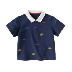Dave&Bella Summer Toddler Boys Navy Blue Short Sleeve Breathable Cotton Polos