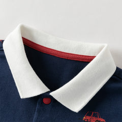 Dave&Bella Summer Toddler Boys Navy Blue Short Sleeve Breathable Cotton Polos