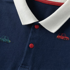 Dave&Bella Summer Toddler Boys Navy Blue Short Sleeve Breathable Cotton Polos