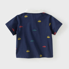 Dave&Bella Summer Toddler Boys Navy Blue Short Sleeve Breathable Cotton Polos