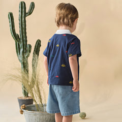 Dave&Bella Summer Toddler Boys Navy Blue Short Sleeve Breathable Cotton Polos
