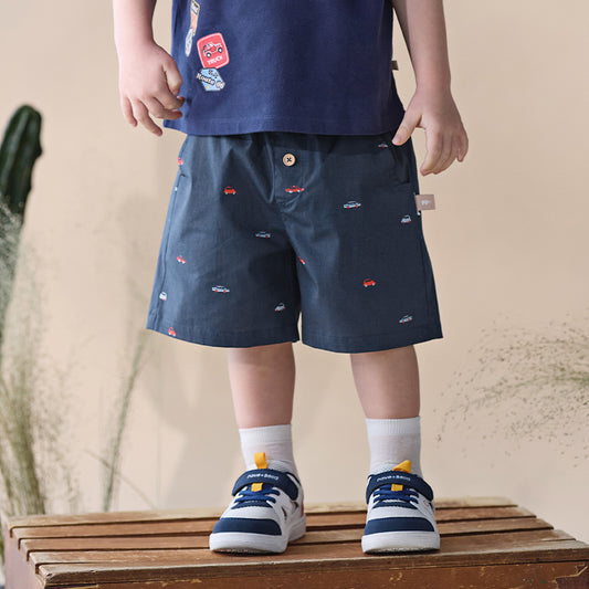 Dave&Bella Summer Toddler Boys Navy Blue Car Print Cotton Casual Comfortable Shorts