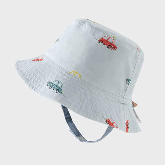 Dave&Bella Toddler Boys Blue Cute Car Print Breathable Cotton Fisherman Hats
