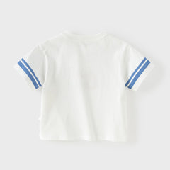 Dave&Bella Summer Toddler Boys White Digital Print Leisure Casual Cotton Soft T-Shirts