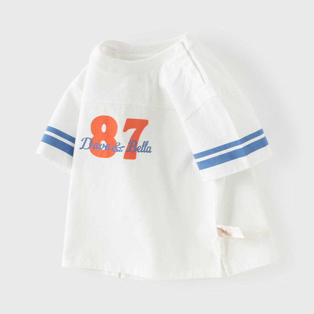 Dave&Bella Summer Toddler Boys White Digital Print Leisure Casual Cotton Soft T-Shirts