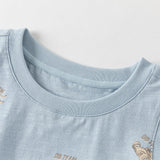 Dave&Bella Toddler Boys Summer White/Blue Print Sleeveless Cotton Versatile Tank Tops