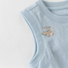 Dave&Bella Toddler Boys Summer White/Blue Print Sleeveless Cotton Versatile Tank Tops