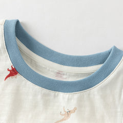 Dave&Bella Toddler Boys Summer White/Blue Print Sleeveless Cotton Versatile Tank Tops