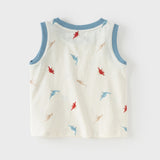 Dave&Bella Toddler Boys Summer White/Blue Print Sleeveless Cotton Versatile Tank Tops