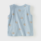 Dave&Bella Toddler Boys Summer White/Blue Print Sleeveless Cotton Versatile Tank Tops