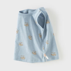 Dave&Bella Toddler Boys Summer White/Blue Print Sleeveless Cotton Versatile Tank Tops
