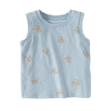 Dave&Bella Toddler Boys Summer White/Blue Print Sleeveless Cotton Versatile Tank Tops