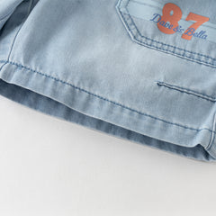 Dave&Bella Toddler Boys Summer Stylish Denim Blue Comfortable Straight-leg Jean Shorts