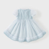 Dave&Bella Summer Toddler Girls Elegant Grey Blue Short Sleeve Lightweight Mesh Dress