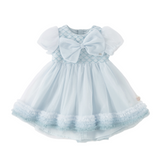 Dave&Bella Summer Toddler Girls Elegant Grey Blue Short Sleeve Lightweight Mesh Dress
