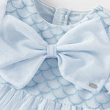 Dave&Bella Summer Toddler Girls Elegant Grey Blue Short Sleeve Lightweight Mesh Dress