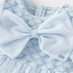 Dave&Bella Summer Toddler Girls Elegant Grey Blue Short Sleeve Lightweight Mesh Dress