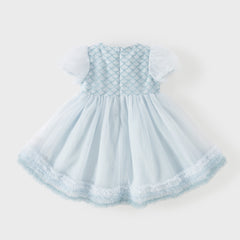 Dave&Bella Summer Toddler Girls Elegant Grey Blue Short Sleeve Lightweight Mesh Dress
