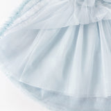 Dave&Bella Summer Toddler Girls Elegant Grey Blue Short Sleeve Lightweight Mesh Dress