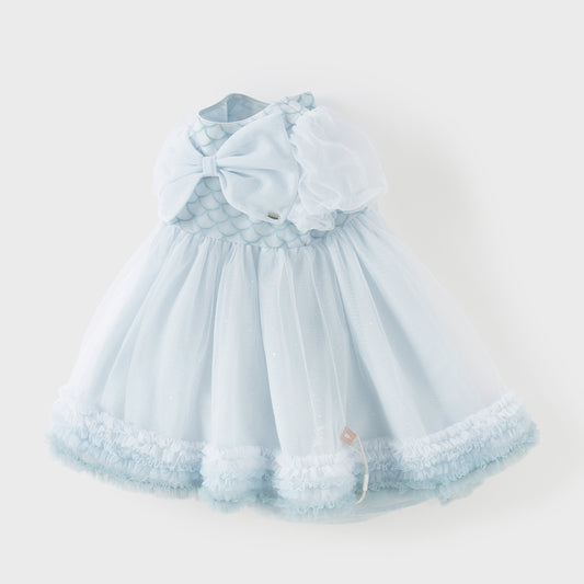 Dave&Bella Summer Toddler Girls Elegant Grey Blue Short Sleeve Lightweight Mesh Dress